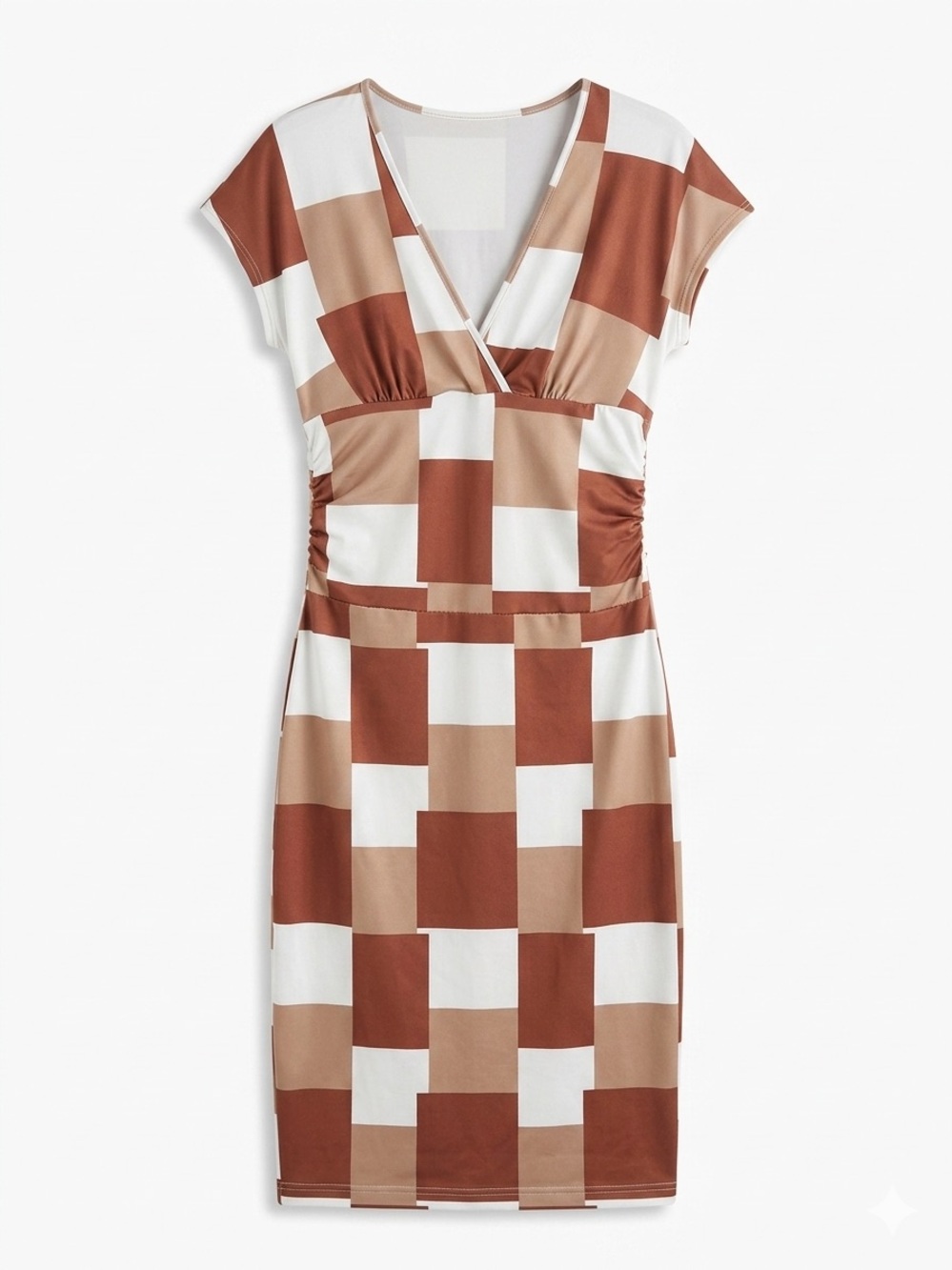Women’s Beige and Brown Check Sheath Dress
